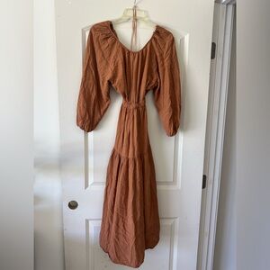 Astr Brown Long Sleeve Sundress with Bishop Sleeves